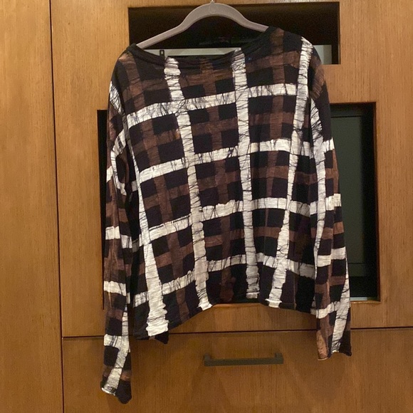 Gilda Midani brown white black plaid long sleeve top size S - Picture 4 of 4
